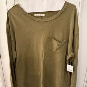 Free People NWT Olive Long Sleeve Shirt with Pocket